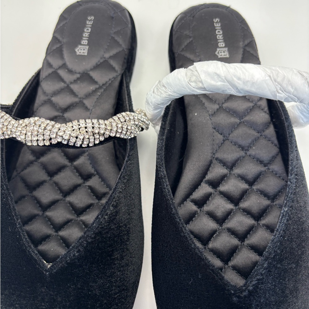 Birdies Black Velvet Mules with Rhinestone Accent - Picture 4 of 11